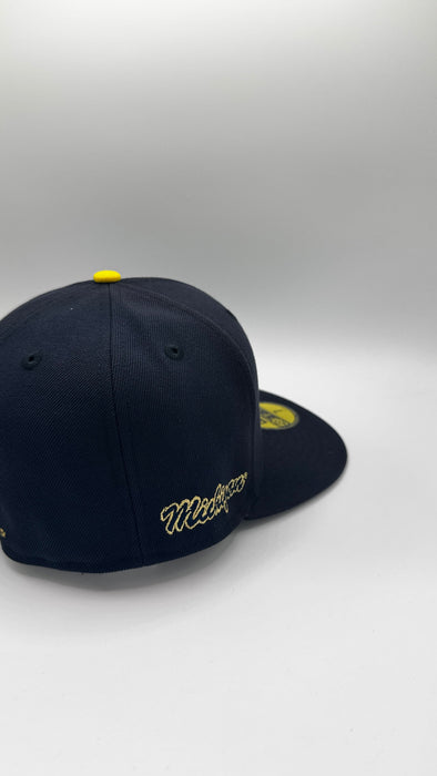 New Era Fitted Hat Adult Michigan Wolverines Navy New Era Mascot Head Custom 59FIFTY Fitted Hat - Men's