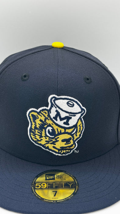 New Era Fitted Hat Adult Michigan Wolverines Navy New Era Mascot Head Custom 59FIFTY Fitted Hat - Men's