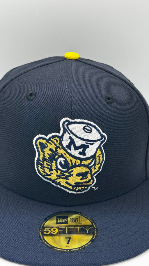 New Era Fitted Hat Adult Michigan Wolverines Navy New Era Mascot Head Custom 59FIFTY Fitted Hat - Men's