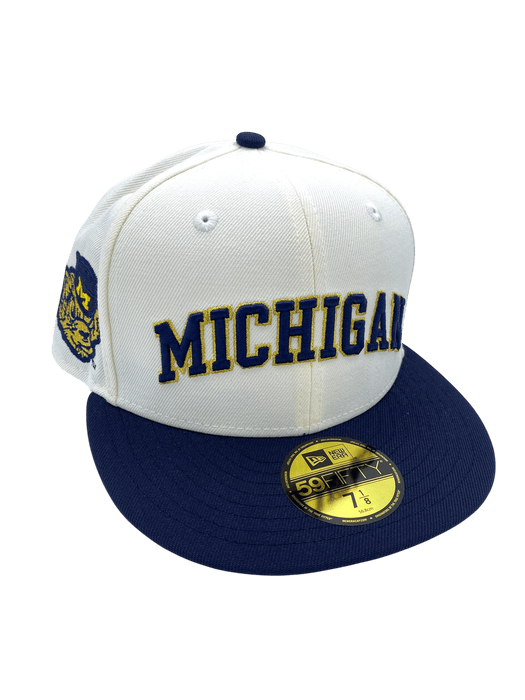 New Era Fitted Hat Adult Michigan Wolverines New Era Chrome/Navy Custom Side Patch 59FIFTY Fitted Hat - Men's