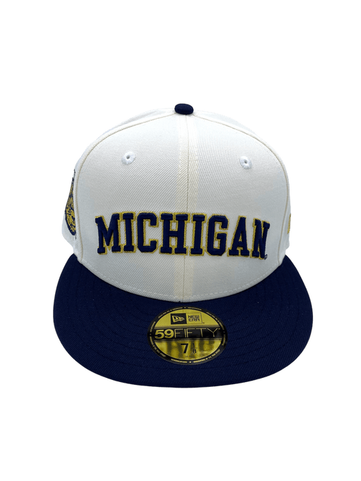 New Era Fitted Hat Adult Michigan Wolverines New Era Chrome/Navy Custom Side Patch 59FIFTY Fitted Hat - Men's