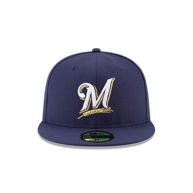 New Era Fitted Hat Adult Milwaukee Brewers New Era Navy 2017 Home Authentic Collection On-Field 59FIFTY Fitted Hat - Men's
