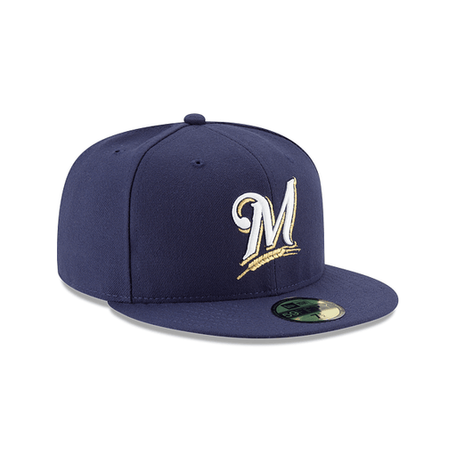 New Era Fitted Hat Adult Milwaukee Brewers New Era Navy 2017 Home Authentic Collection On-Field 59FIFTY Fitted Hat - Men's