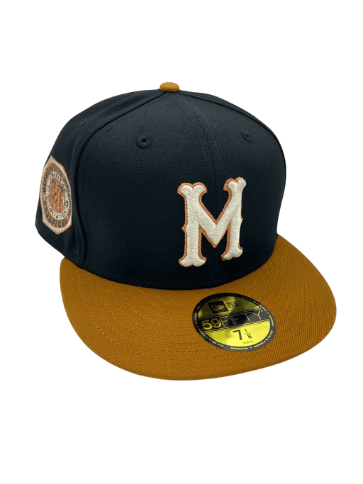 New Era Fitted Hat Adult Minneapolis Millers New Era Black/Brown Rust Side Patch 59FIFTY Fitted Hat - Men's