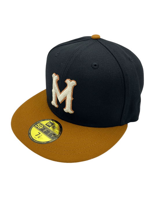 New Era Fitted Hat Adult Minneapolis Millers New Era Black/Brown Rust Side Patch 59FIFTY Fitted Hat - Men's