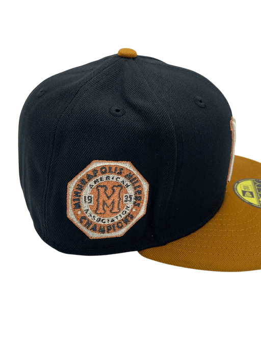 New Era Fitted Hat Adult Minneapolis Millers New Era Black/Brown Rust Side Patch 59FIFTY Fitted Hat - Men's