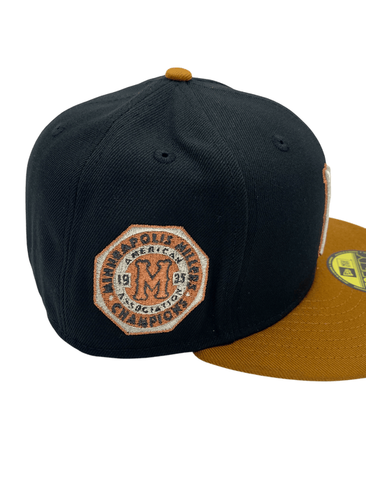 New Era Fitted Hat Adult Minneapolis Millers New Era Black/Brown Rust Side Patch 59FIFTY Fitted Hat - Men's