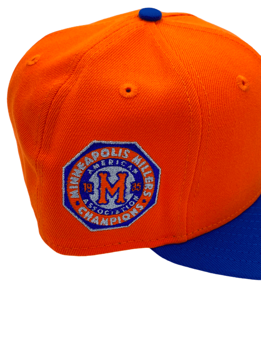 New Era Fitted Hat Adult Minneapolis Millers New Era Orange/Blue Custom Side Patch 59FIFTY Fitted Hat - Men's