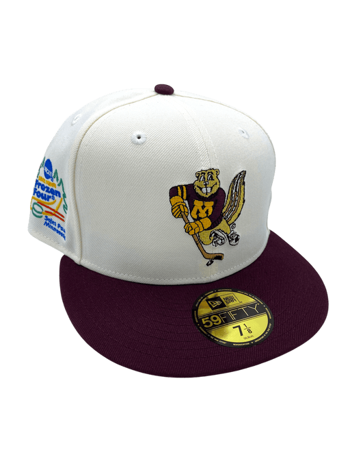 New Era Fitted Hat Adult Minnesota Golden Gophers New Era Chrome/Maroon Modern Gopher Custom 2002 Side Patch 59FIFTY Fitted Hat - Men's