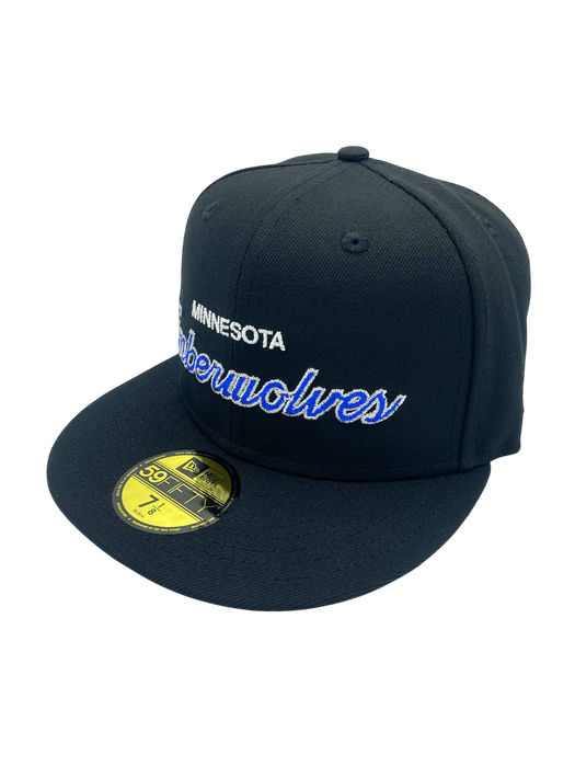 Adult Minnesota Timberwolves New Era Black Custom Script Side Patch 59FIFTY Fitted Hat - Men's