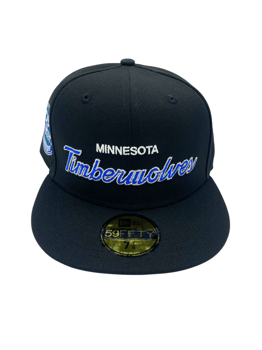 Adult Minnesota Timberwolves New Era Black Custom Script Side Patch 59FIFTY Fitted Hat - Men's