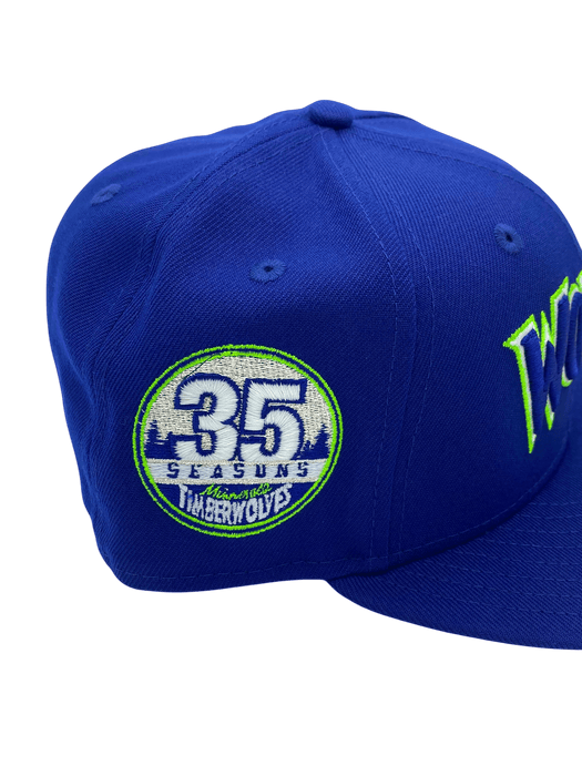 New Era Fitted Hat Adult Minnesota Timberwolves New Era Blue Custom Side Patch 59FIFTY Fitted Hat - Men's