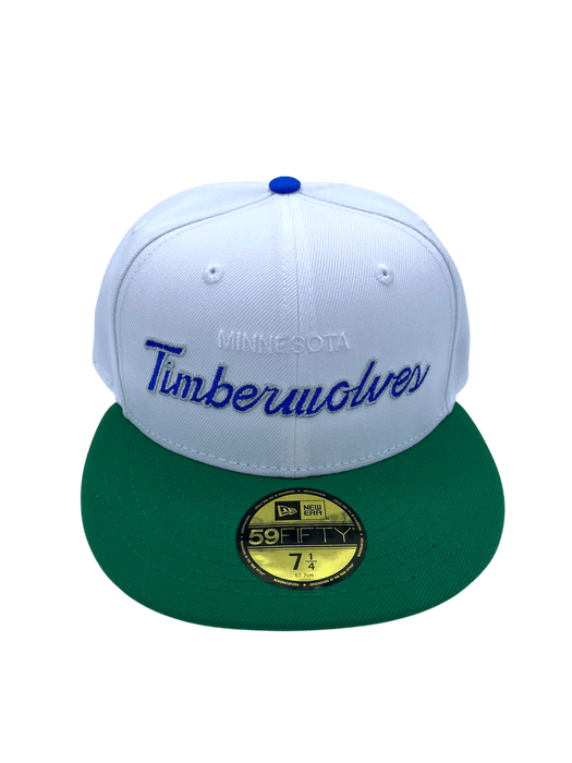 New Era Fitted Hat Adult Minnesota Timberwolves New Era White Custom Script 59FIFTY Fitted Hat - Men's