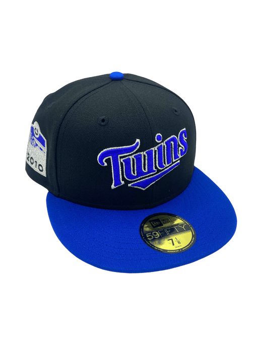 New Era Fitted Hat Adult Minnesota Twins New Era Black/Blue Custom Side Patch 59FIFTY Fitted Hat - Men's