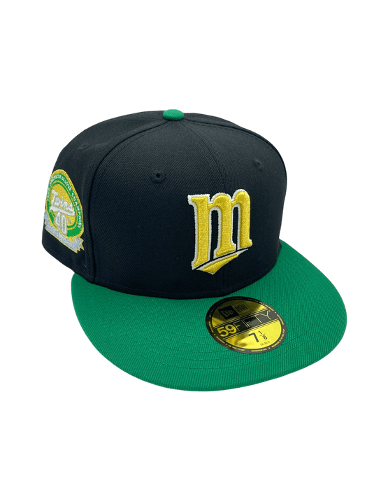 New Era Fitted Hat Adult Minnesota Twins New Era Black/Green Custom Side Patch 59FIFTY Fitted Hat - Men's