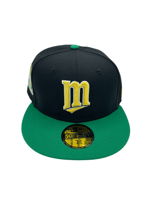 New Era Fitted Hat Adult Minnesota Twins New Era Black/Green Custom Side Patch 59FIFTY Fitted Hat - Men's