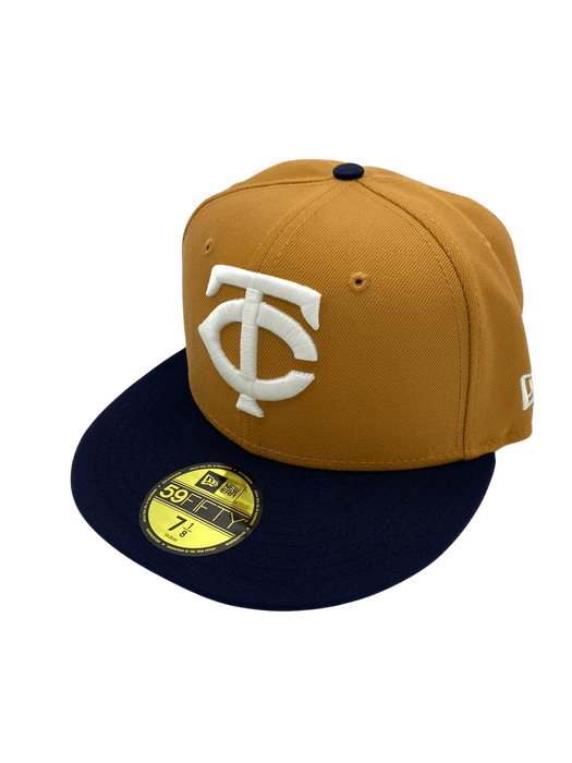 New Era Fitted Hat Adult Minnesota Twins New Era Brown/Navy Custom Side Patch 59FIFTY Fitted Hat - Men's