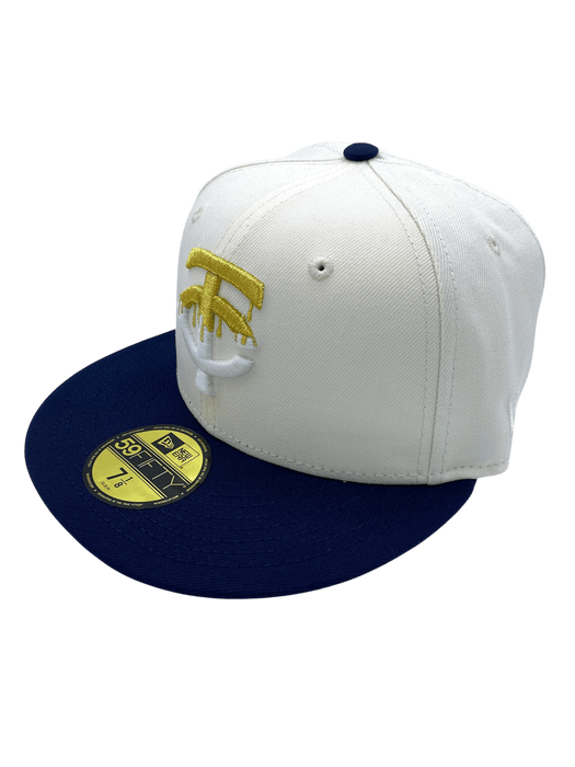 New Era Fitted Hat Adult Minnesota Twins New Era Chrome/Navy Dripped Side Patch 59FIFTY Fitted Hat - Men's