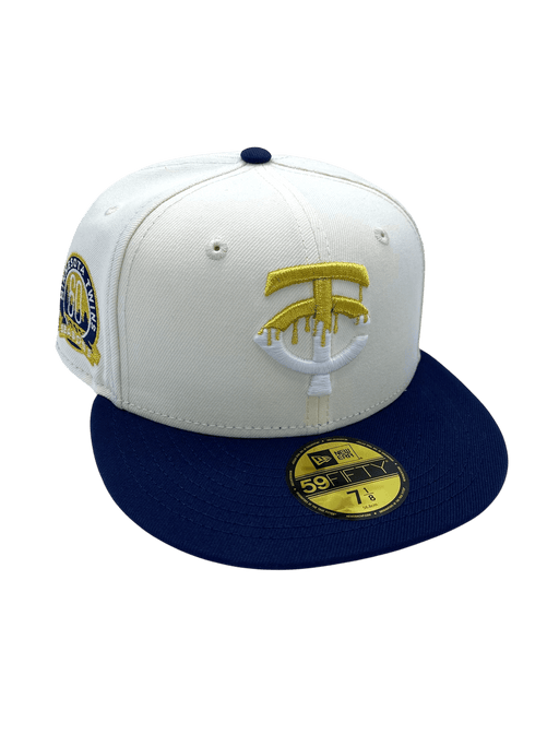 New Era Fitted Hat Adult Minnesota Twins New Era Chrome/Navy Dripped Side Patch 59FIFTY Fitted Hat - Men's