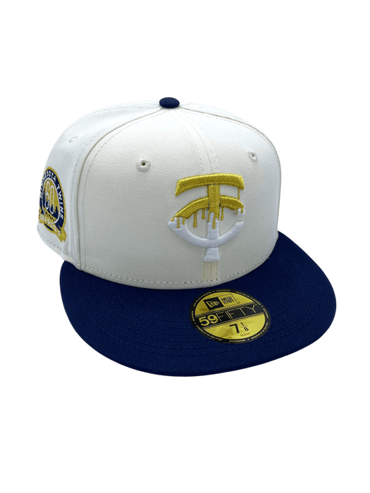 New Era Fitted Hat Adult Minnesota Twins New Era Chrome/Navy Dripped Side Patch 59FIFTY Fitted Hat - Men's