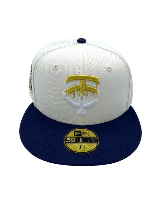 New Era Fitted Hat Adult Minnesota Twins New Era Chrome/Navy Dripped Side Patch 59FIFTY Fitted Hat - Men's
