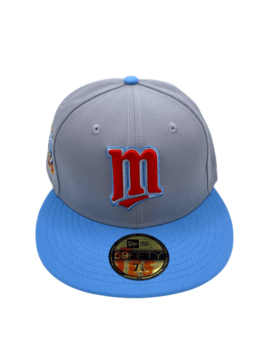 New Era Fitted Hat Adult Minnesota Twins New Era Gray/Light Blue Custom Side Patch 59FIFTY Fitted Hat - Men's