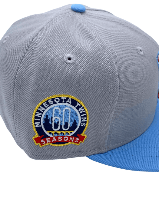 New Era Fitted Hat Adult Minnesota Twins New Era Gray/Light Blue Custom Side Patch 59FIFTY Fitted Hat - Men's