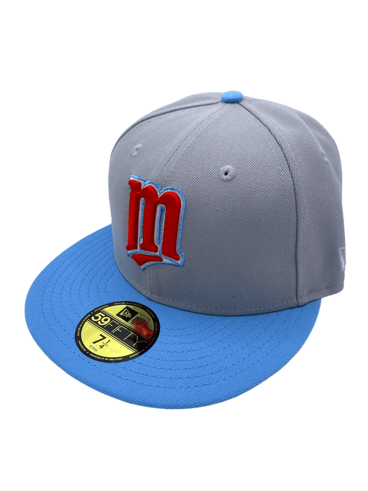 New Era Fitted Hat Adult Minnesota Twins New Era Gray/Light Blue Custom Side Patch 59FIFTY Fitted Hat - Men's