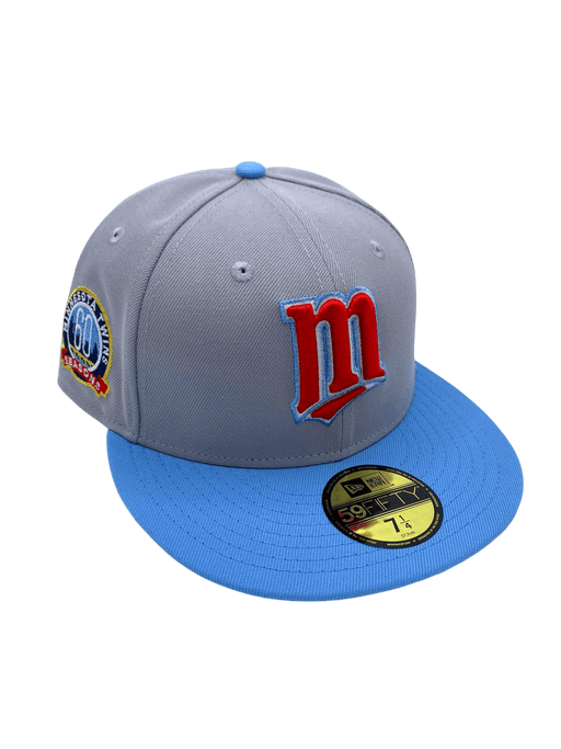 New Era Fitted Hat Adult Minnesota Twins New Era Gray/Light Blue Custom Side Patch 59FIFTY Fitted Hat - Men's