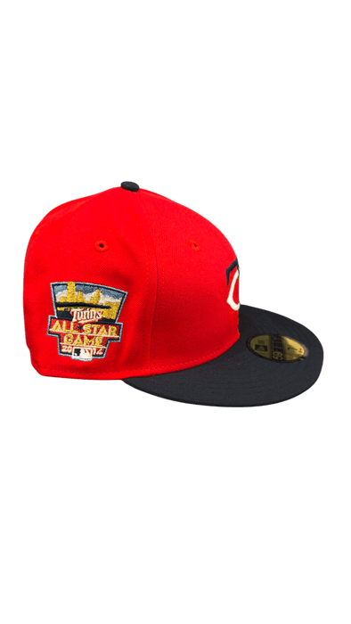 New Era Fitted Hat Adult Minnesota Twins New Era Red/Navy Flat TC Custom Side Patch 59FIFTY Fitted Hat - Men's