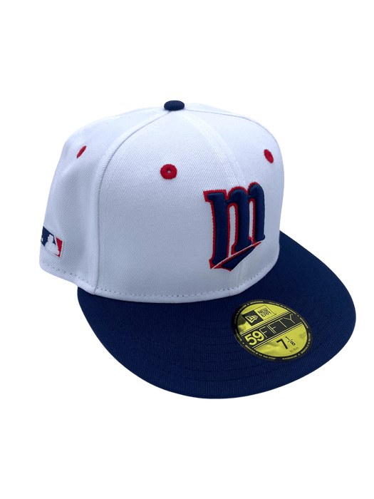 New Era Fitted Hat Adult Minnesota Twins New Era White/Navy Custom Side Patch 59FIFTY Fitted Hat - Men's