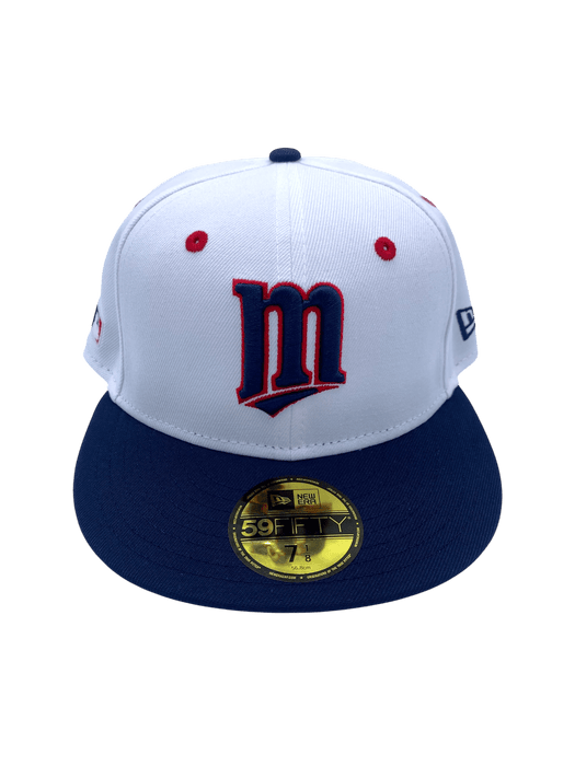 New Era Fitted Hat Adult Minnesota Twins New Era White/Navy Custom Side Patch 59FIFTY Fitted Hat - Men's