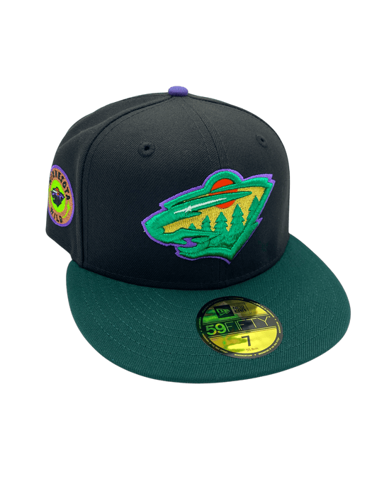 New Era Fitted Hat Adult Minnesota Wild New Era Black/Green GG Custom 59FIFTY Fitted Hat - Men's