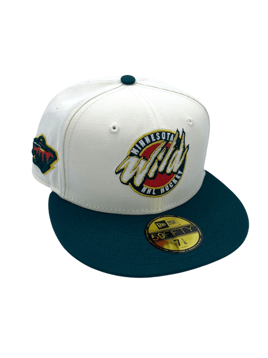 New Era Fitted Hat Adult Minnesota Wild New Era Chrome/Green Vintage Script Custom Side Patch 59FIFTY Fitted Hat - Men's