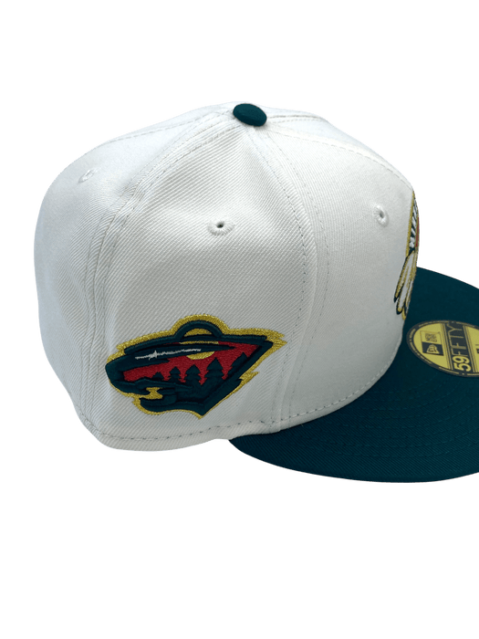 New Era Fitted Hat Adult Minnesota Wild New Era Chrome/Green Vintage Script Custom Side Patch 59FIFTY Fitted Hat - Men's