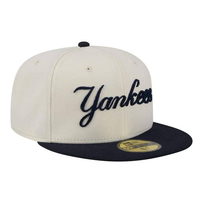 New Era Fitted Hat Adult New York Yankees New Era Chrome 2 Tone Chain Stitch Logo 59FIFTY Fitted Hat - Men's