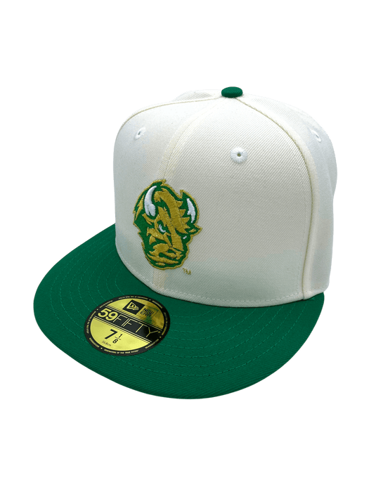 New Era Fitted Hat Adult North Dakota State Bison New Era Chrome/Green Custom Side Patch 59FIFTY Fitted Hat - Men's