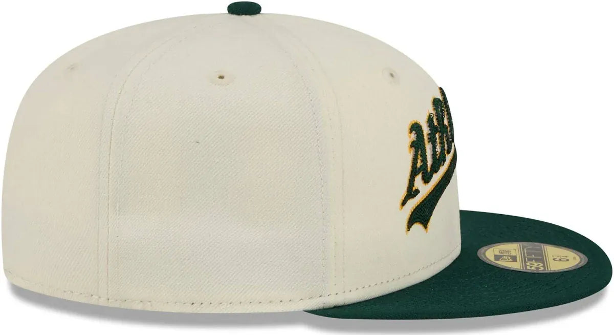 New Era Fitted Hat Adult Oakland A's New Era Chrome 2 Tone Chain Stitch Logo 59FIFTY Fitted Hat - Men's