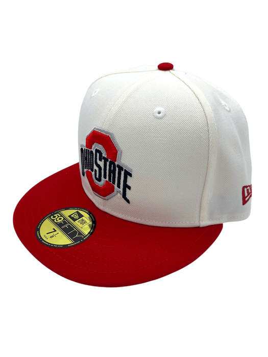 New Era Fitted Hat Adult Ohio State Buckeyes New Era Chrome/Red Defending Champs Custom Side Patch 59FIFTY Fitted Hat - Men's