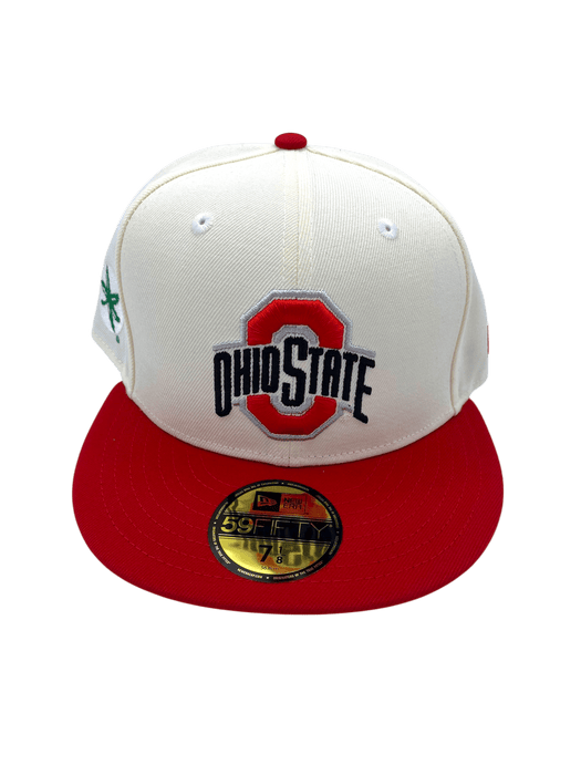 New Era Fitted Hat Adult Ohio State Buckeyes New Era Chrome/Red Defending Champs Custom Side Patch 59FIFTY Fitted Hat - Men's