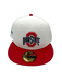 New Era Fitted Hat Adult Ohio State Buckeyes New Era Chrome/Red Defending Champs Custom Side Patch 59FIFTY Fitted Hat - Men's