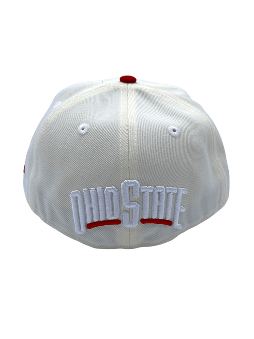 New Era Fitted Hat Adult Ohio State Buckeyes New Era Chrome/Red Defending Champs Custom Side Patch 59FIFTY Fitted Hat - Men's