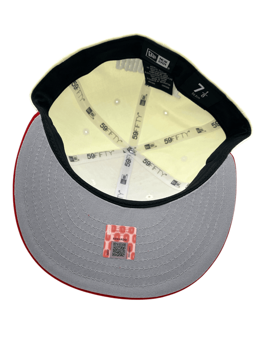 New Era Fitted Hat Adult Ohio State Buckeyes New Era Chrome/Red Defending Champs Custom Side Patch 59FIFTY Fitted Hat - Men's