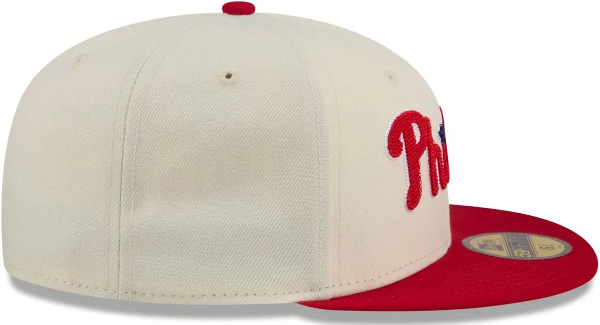 New Era Fitted Hat Adult Philadelphia Phillies New Era Chrome 2 Tone Chain Stitch Logo 59FIFTY Fitted Hat - Men's