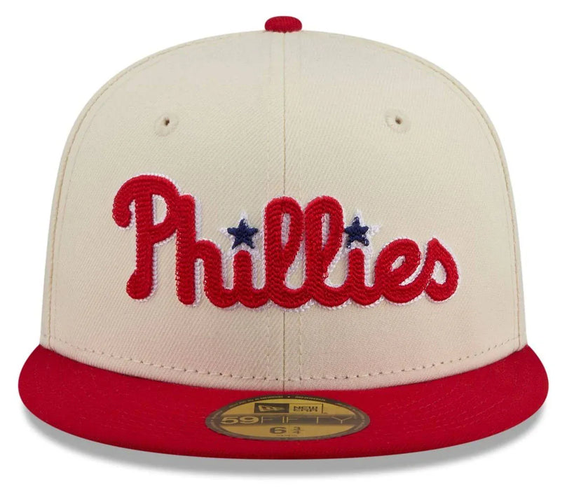 New Era Fitted Hat Adult Philadelphia Phillies New Era Chrome 2 Tone Chain Stitch Logo 59FIFTY Fitted Hat - Men's