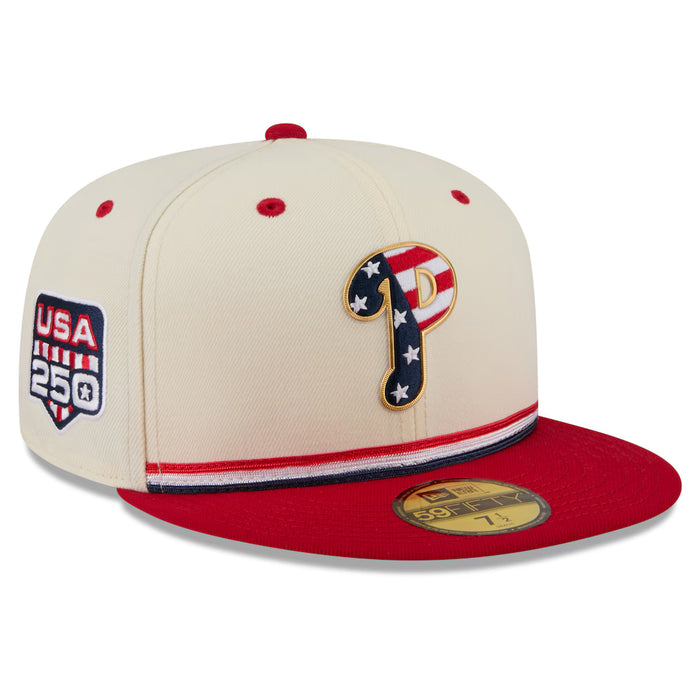 New Era Fitted Hat Adult Philadelphia Phillies New Era Cream/ Navy 2026 Fourth of July On Field 59FIFTY Fitted Hat - Men's