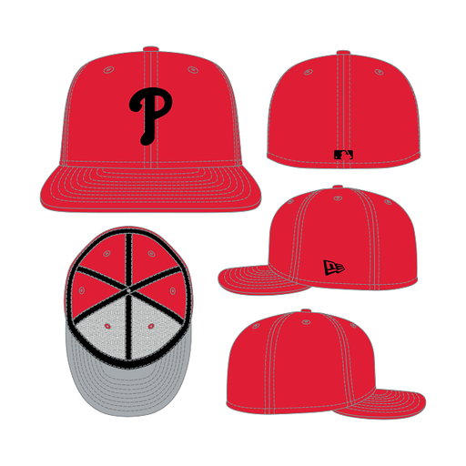 New Era Fitted Hat Adult Philadelphia Phillies New Era Red and Black Collection 59FIFTY Fitted Hat - Men's