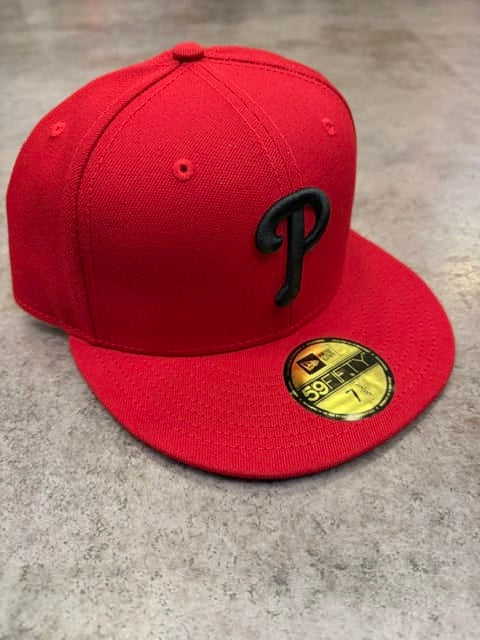 New Era Fitted Hat Adult Philadelphia Phillies New Era Red and Black Collection 59FIFTY Fitted Hat - Men's