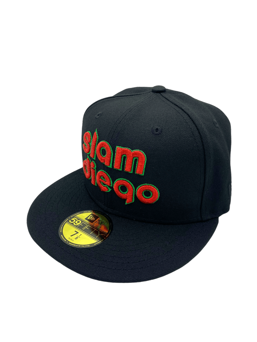 New Era Fitted Hat Adult San Diego Padres New Era Black Slam Diego Custom Side Patch 59FIFTY Fitted Hat - Men's