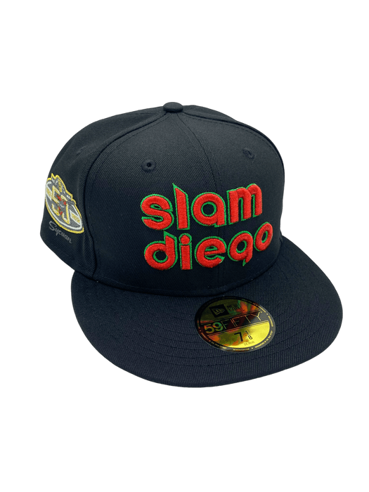 New Era Fitted Hat Adult San Diego Padres New Era Black Slam Diego Custom Side Patch 59FIFTY Fitted Hat - Men's